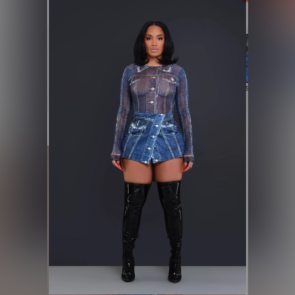 Switch It Up Denim Print Skort - Indigo